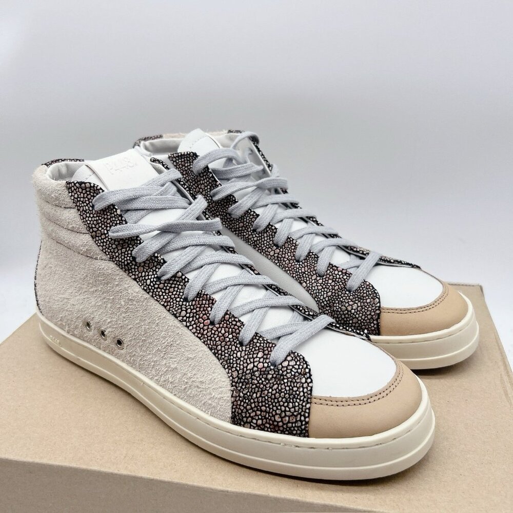 P448 Metallic Skate High Top Sneaker White Beige Womens EU 40 US 9- 9.5 - Picture 3 of 13